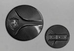 Capristo carbon fiber gas cap for Ferrari 488/F8, front and back of the part