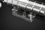 Close-up of Capristo 991.2 muffler heat shield, mounting bracket and spring hanger