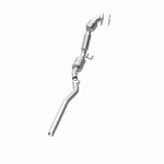 MagnaFlow 551408 carb direct-fit catalytic converter, opposite rear three-quarter view of the turntable spin