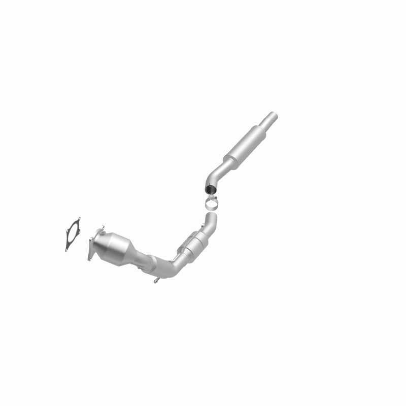 MagnaFlow 551522 carb direct-fit catalytic converter, opposite front three-quarter view of the turntable spin