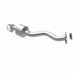 MagnaFlow 5571681 carb direct-fit catalytic converter, opposite rear three-quarter view of the turntable spin