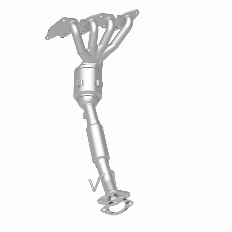 MagnaFlow 22-186 oem grade manifold converter, rear three-quarter view of the turntable spin