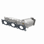 MagnaFlow 52130 oem grade manifold converter, opposite front three-quarter view of the turntable spin