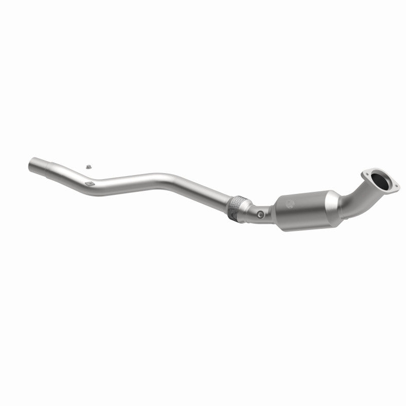 MagnaFlow 5461140 carb direct-fit catalytic converter, opposite front three-quarter view of the turntable spin