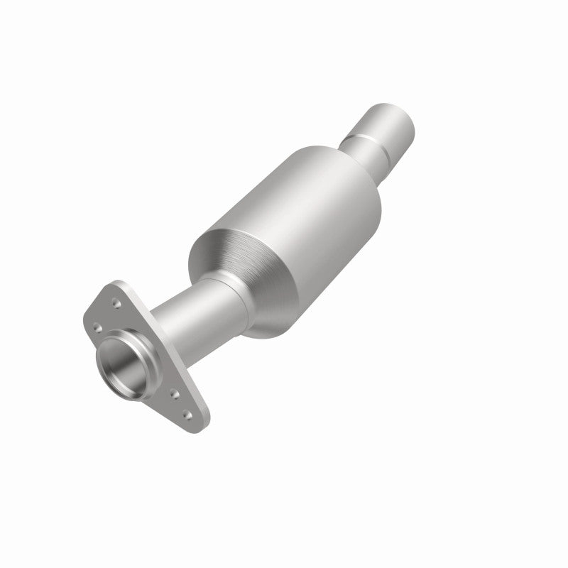 MagnaFlow 3322431 carb direct-fit catalytic converter, opposite front three-quarter view of the turntable spin