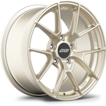 Gold-finished alloy wheel with Y-spoke design, black center cap, and 5-bolt mounting pattern on white background - APEX Wheels wheel for 18x8.5 ET40 5x120 - Motorsport Gold