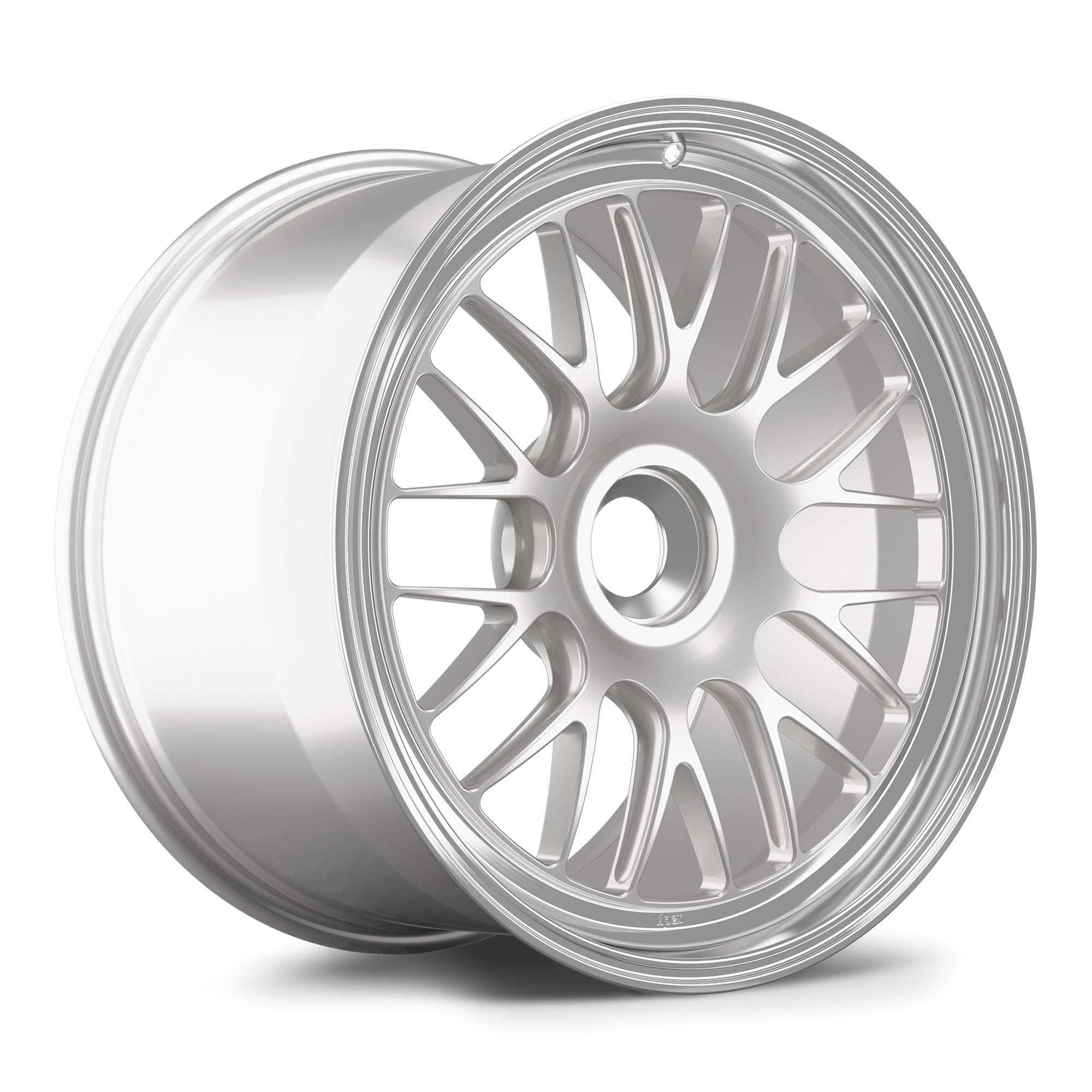 Silver alloy wheel with multi-spoke design and polished lip on white background - APEX Wheels wheel for 20x12 ET47 PSCL - Race Silver - Machined Lip