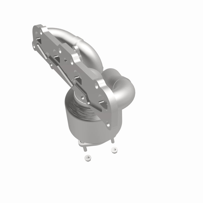 MagnaFlow 24424 oem grade manifold converter, front three-quarter view of the turntable spin