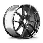 Gunmetal gray alloy wheel with five-spoke design and polished machined lip on white background - APEX Wheels wheel for 18x9 ET41 5x130 - Satin Black