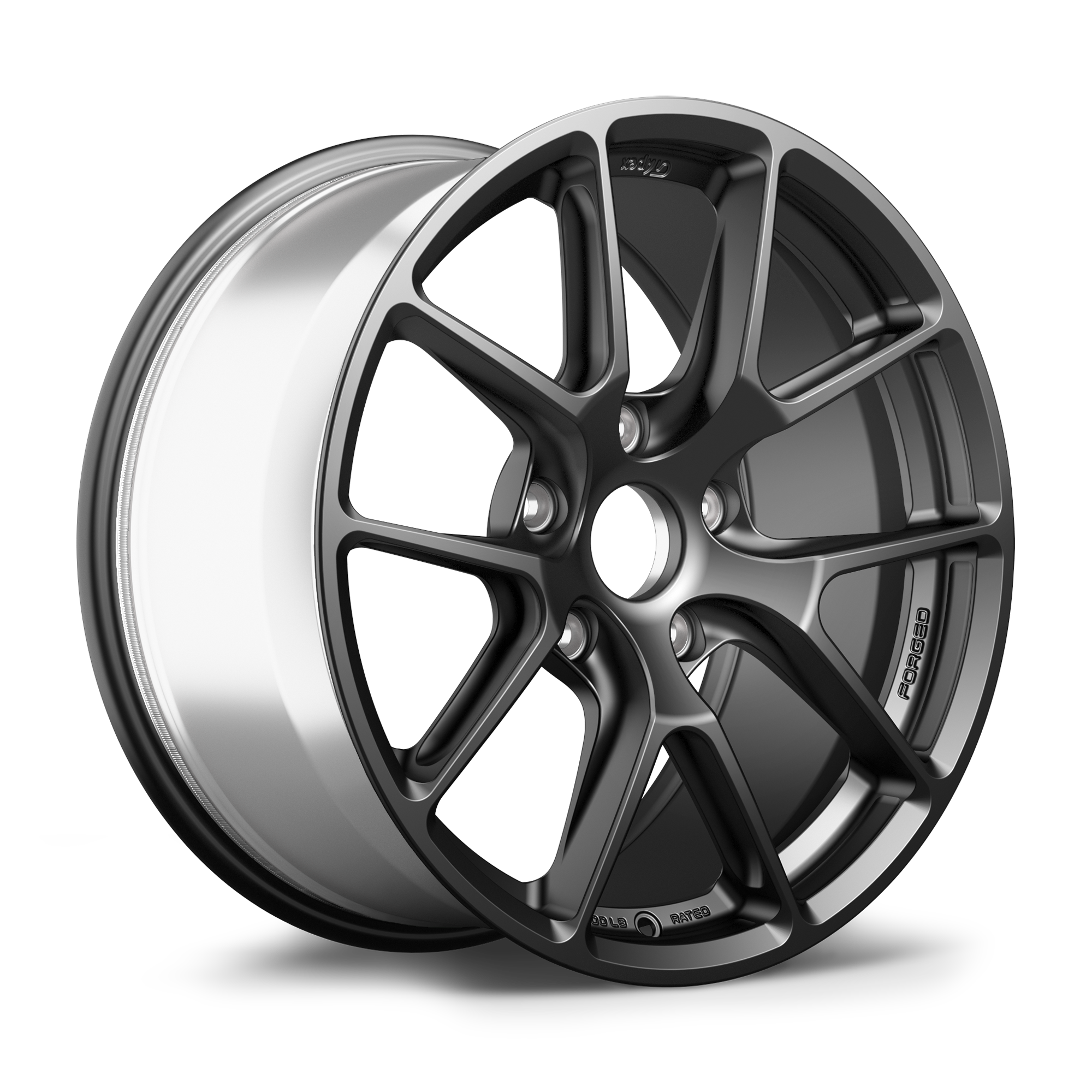 Single alloy wheel with gunmetal finish and angular spoke design against white background - APEX Wheels wheel for 18x9 ET46 5x130 - Satin Black