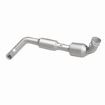 MagnaFlow 5481705 carb direct-fit catalytic converter, opposite front three-quarter view of the turntable spin