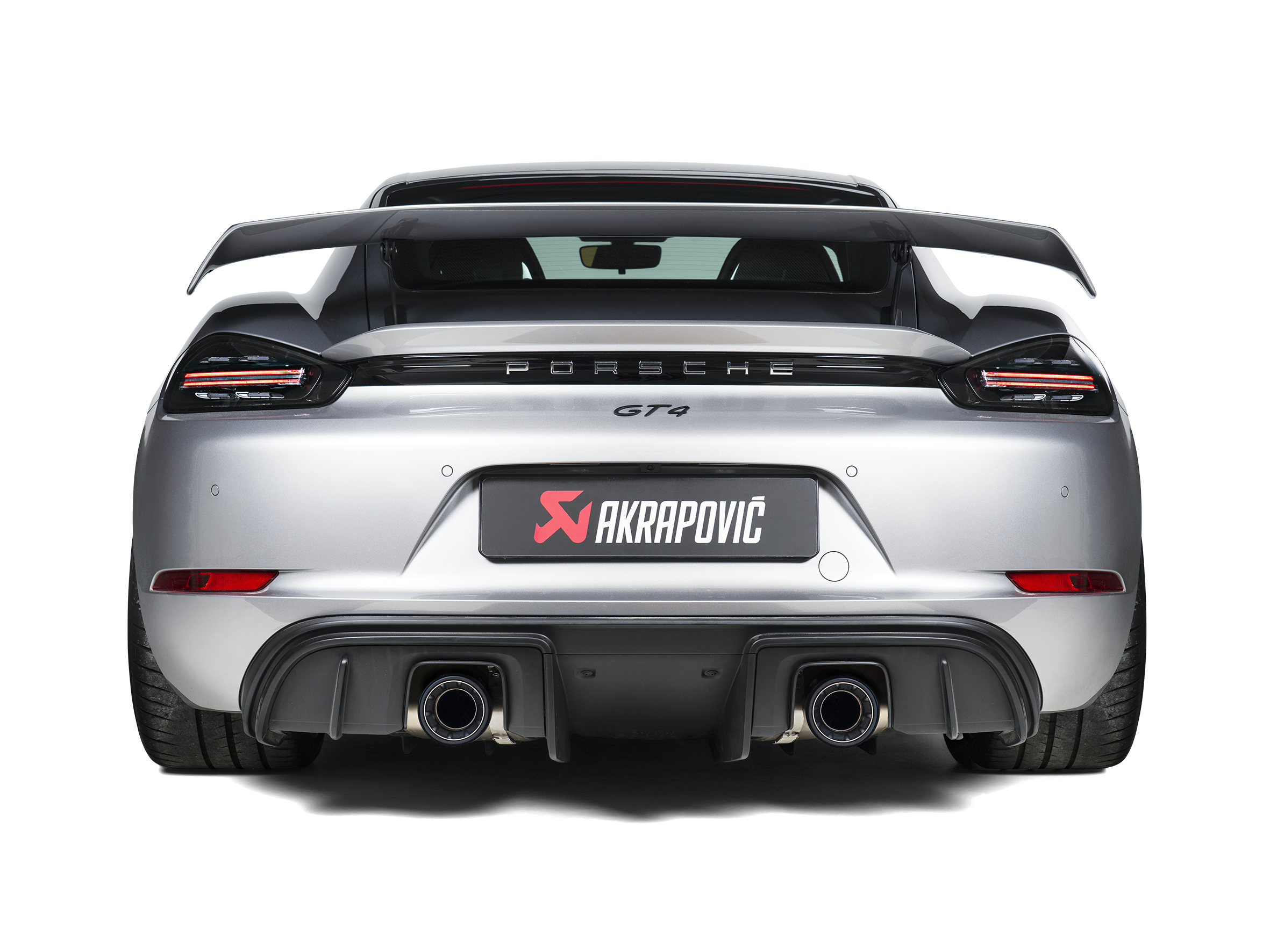 Akrapovic Porsche Cayman GT4 (718) Tail Pipe Set (Black Coated Titanium) TP-T/S/28 for Porsche 718 Cayman GT4 / Boxster Spyder 982 2020-2023, rear view