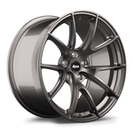 Gunmetal finished alloy wheel with ten-spoke design and black center cap positioned at three-quarter angle - APEX Wheels wheel for 19x9.5 ET22 5x120 - Anthracite