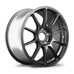 Two gunmetal grey alloy wheels with split-spoke design and five-bolt pattern displayed at angle on white background - APEX Wheels wheel for 19x9 ET48 5x130 - Satin Black