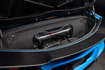 Carbon fiber intake system with red accent stripe installed in Corvette engine bay compartment - Eventuri intake for Chevrolet Corvette