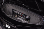 Carbon fiber air intake assembly installed in Corvette engine bay with curved tubes and intake box visible - Eventuri air intake for Chevrolet Corvette