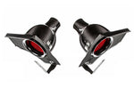 Two triangular carbon fiber exhaust tips with red interior mesh filters and chrome accent rings positioned at angled outlets - Eventuri carbon plenum lid for BMW E39 M5 and E52 Z8