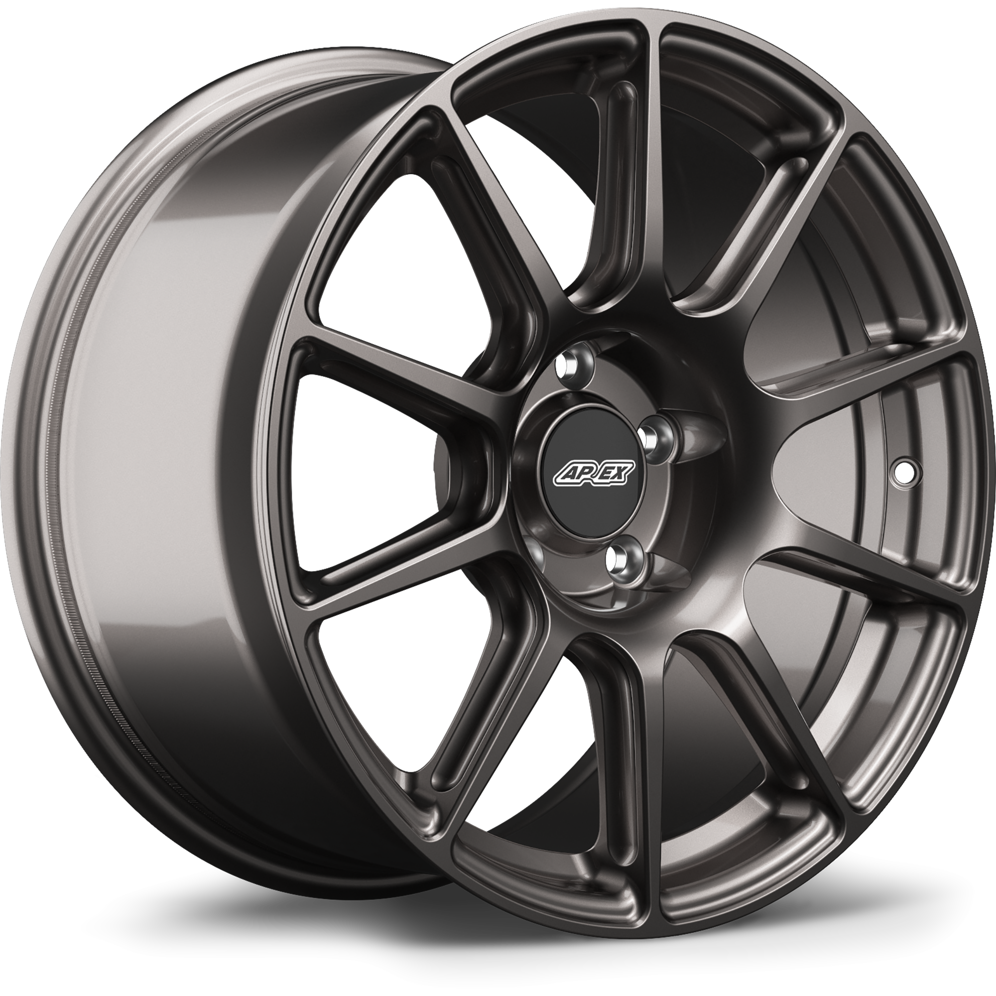 Single aluminum alloy wheel with dark gunmetal finish and multi-spoke design isolated on white background - APEX Wheels wheel for 18x12 ET45 5x130 - Anthracite