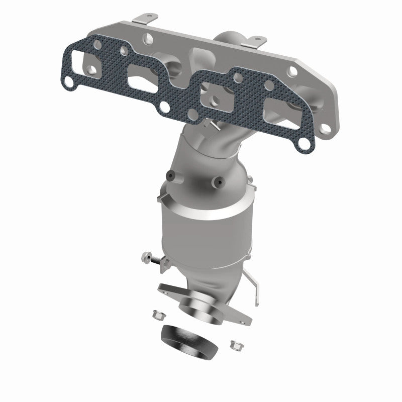 MagnaFlow 5531293 carb manifold converter, opposite front three-quarter view of the turntable spin
