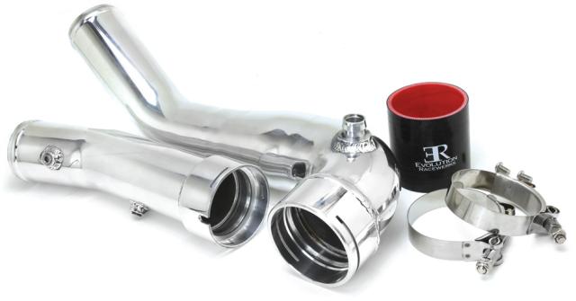 A front view of Evolution Racewerks BMW N20 (2.0T) F30/F32/F33/F20/F21 Charge Pipes in Polish Finish