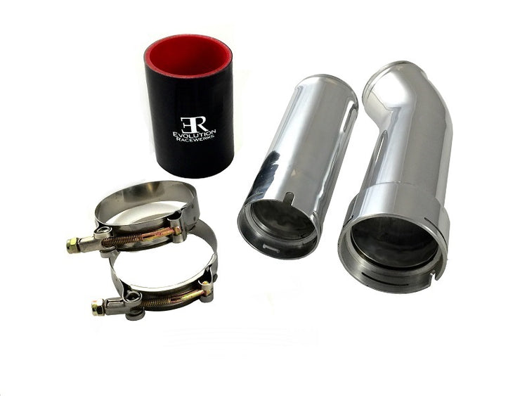 A front view of Evolution Racewerks BMW N20 (2.0T) F30/F32/F33/F20/F21 Turbo to Intercooler Charge Pipe (TIC) in Polish FInish