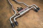 BMW G30 530i Valvetronic exhaust: full system on the shop floor with dual black tips