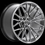 A side view of HRE FlowForm FF28 Wheels in Liquid Metal with no background