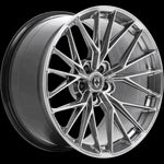 A side view of HRE FlowForm FF28 Wheels in Liquid Metal with no background