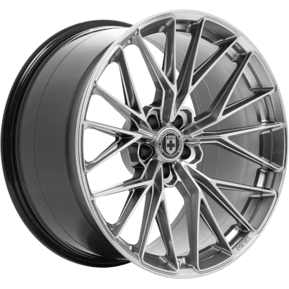A side view of HRE FlowForm FF28 Wheels in Liquid Metal with no background