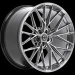 A side view of HRE FlowForm FF28 Wheels in Liquid Metal with no background