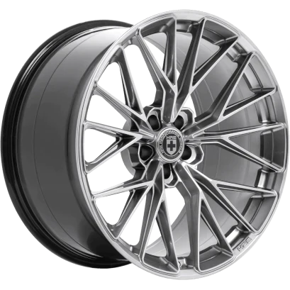 A side view of HRE FlowForm FF28 Wheels in Liquid Metal with no background