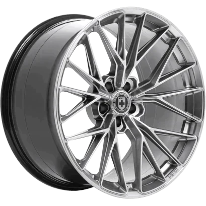 A side view of HRE FlowForm FF28 Wheels in Liquid Metal with no background