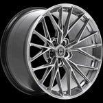 A side view of HRE FlowForm FF28 Wheels in Liquid Metal with no background