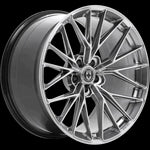 A side view of HRE FlowForm FF28 Wheels in Liquid Metal with no background