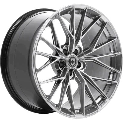 A side view of HRE FlowForm FF28 Wheels in Liquid Metal with no background