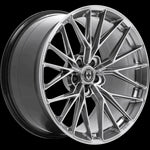 A side view of HRE FlowForm FF28 Wheels in Liquid Metal with no background