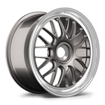 Two aluminum wheels with multi-spoke design featuring gunmetal center and polished outer rim on white background - APEX Wheels wheel for 19x9.5 ET48 PSCL - Anthracite - Machined Lip