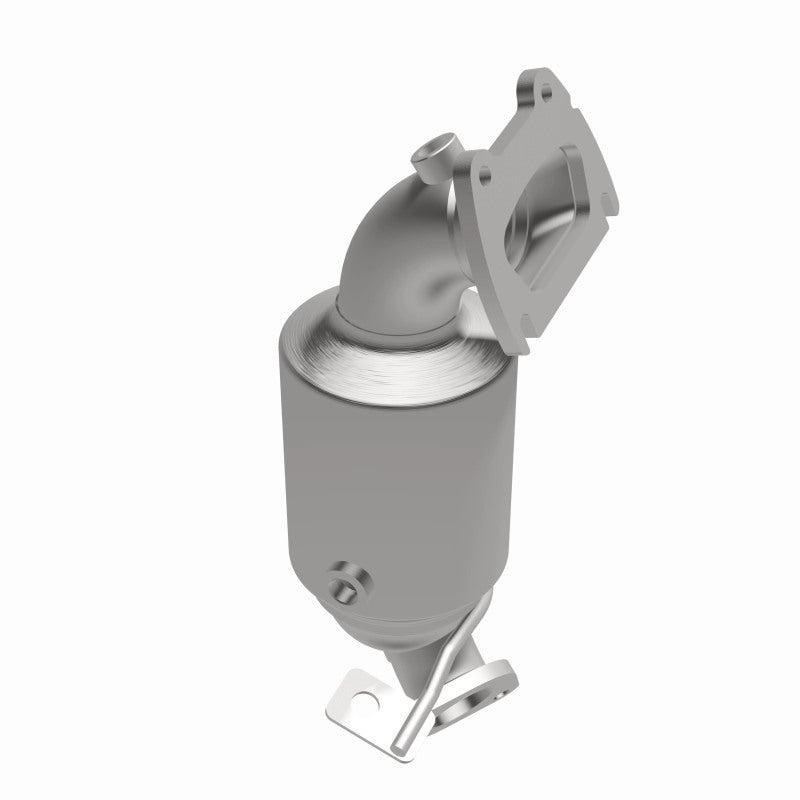 MagnaFlow 22-160 oem grade manifold converter, opposite front three-quarter view of the turntable spin