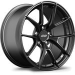Matte black forged wheel with five-spoke design and visible center cap at three-quarter angle - APEX Wheels wheel for 18x9 ET25 5x112 - Satin Black