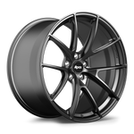 Gunmetal gray alloy wheel with five-spoke design and center cap on white background - APEX Wheels wheel for 21x12 ET52 5x120 - Satin Black