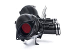 Carbon fiber intake system with dual airbox chambers, red cone filters, and aluminum mounting brackets on white background - Eventuri intake for Chevrolet Corvette Z06