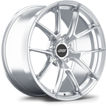 Silver alloy wheel with five double-spoke design, brushed aluminum finish, black center cap, isolated on white background - APEX Wheels wheel for 19x9 ET25 5x112 - Brushed Clear