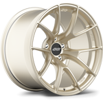 Single forged aluminum wheel with golden champagne finish, ten-spoke design, black center cap with white logo - APEX Wheels wheel for 20x9.5 ET44 PSCL - Motorsport Gold