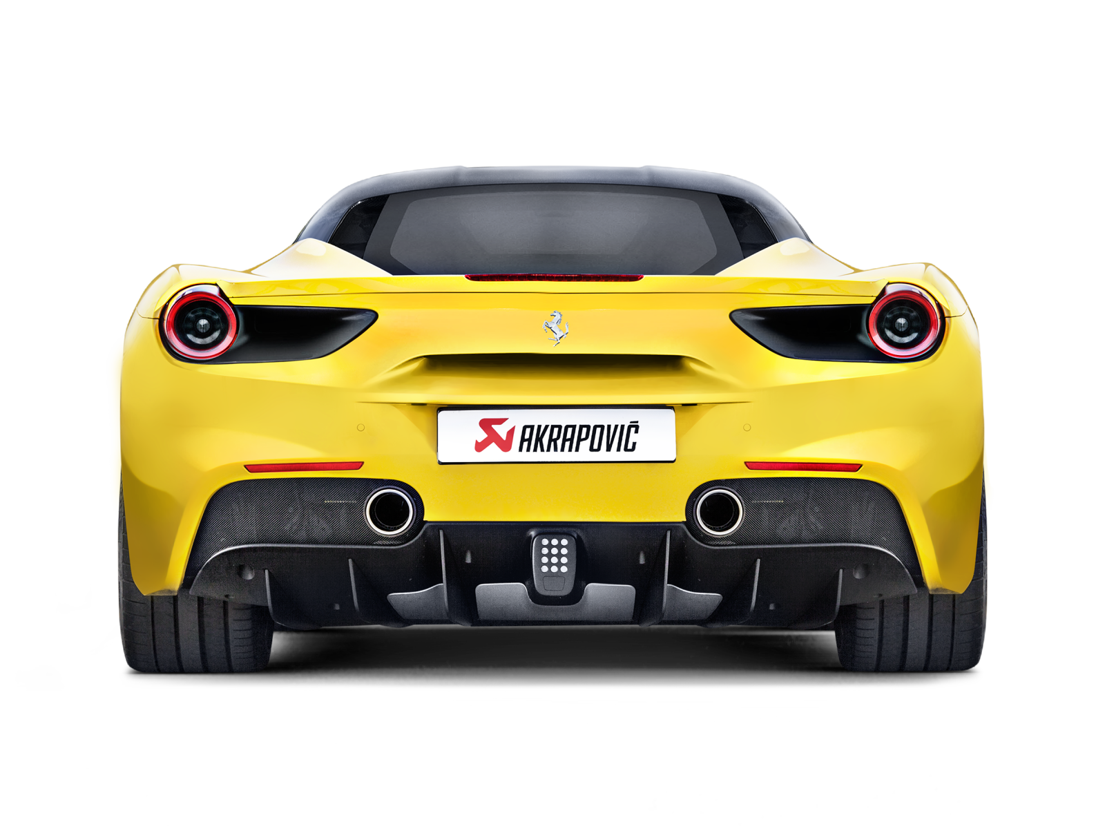 Akrapovic Ferrari 488 GTB/488 Spyder Slip-On Line (Titanium) w/ Carbon Tips MTP-FE488H for Ferrari 488 GTB/Spider F142M 2016-2019, rear view