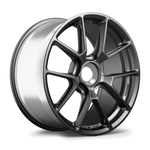 Single alloy wheel with dark grey spoke pattern and polished silver rim barrel on white background - APEX Wheels wheel for 19x9.5 ET50 PSCL - Satin Black