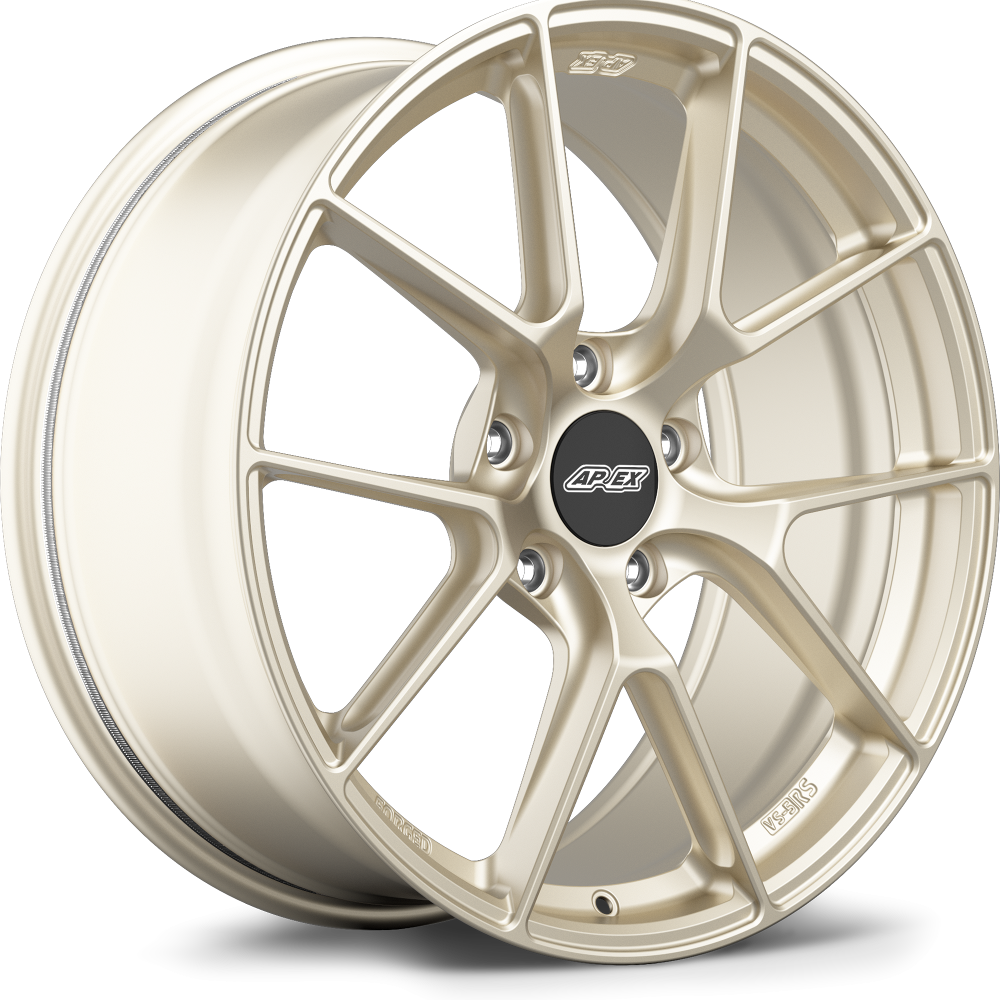 Cast aluminum wheel with satin gold finish, multi-spoke design, black center cap with white logo - APEX Wheels wheel for 20x9 ET44 5x130 - Motorsport Gold