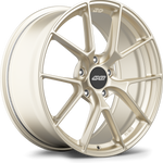 Cast aluminum wheel with satin gold finish, multi-spoke design, black center cap with white logo - APEX Wheels wheel for 20x9 ET44 5x130 - Motorsport Gold