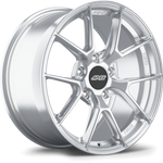 Silver alloy wheel with five-spoke design, machined finish, and black center cap with bolt pattern visible - APEX Wheels wheel for 18x9 ET42 5x100 - Brushed Clear