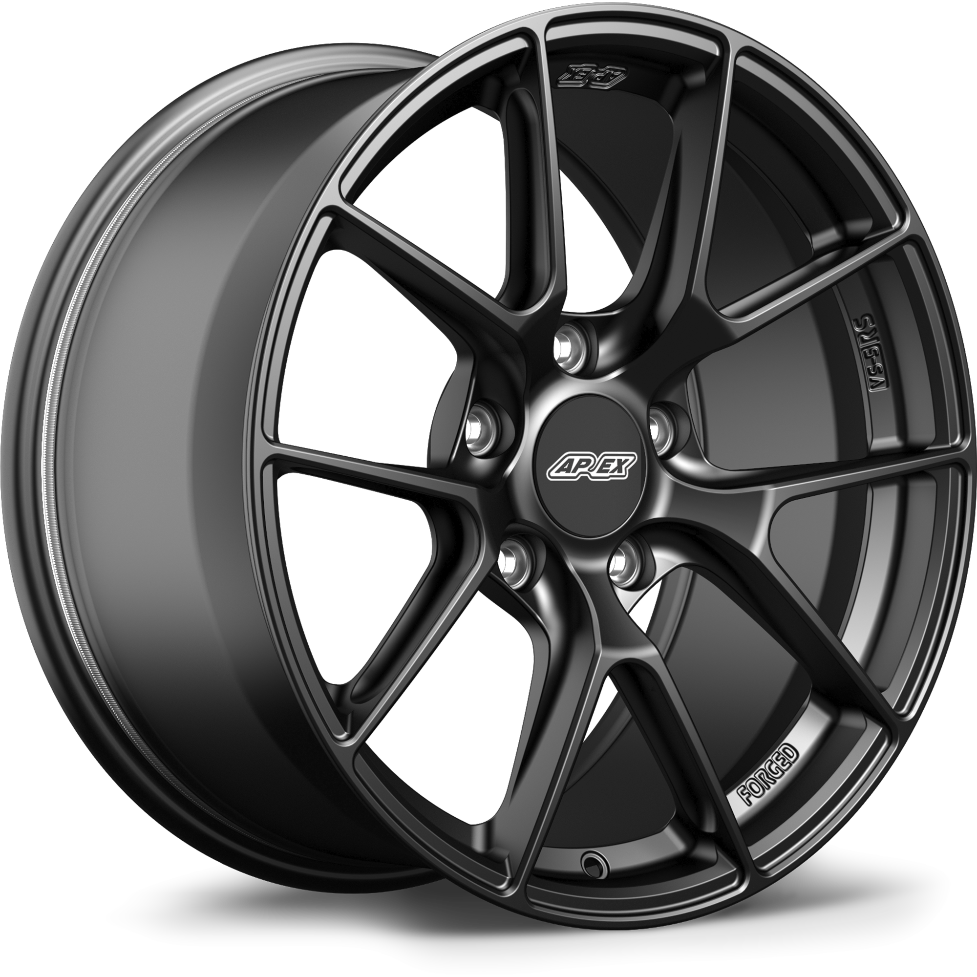 Dark anthracite alloy wheel with Y-spoke design, center cap, and five bolt holes on white background - APEX Wheels wheel for 18x8.5 ET40 5x120 - Satin Black