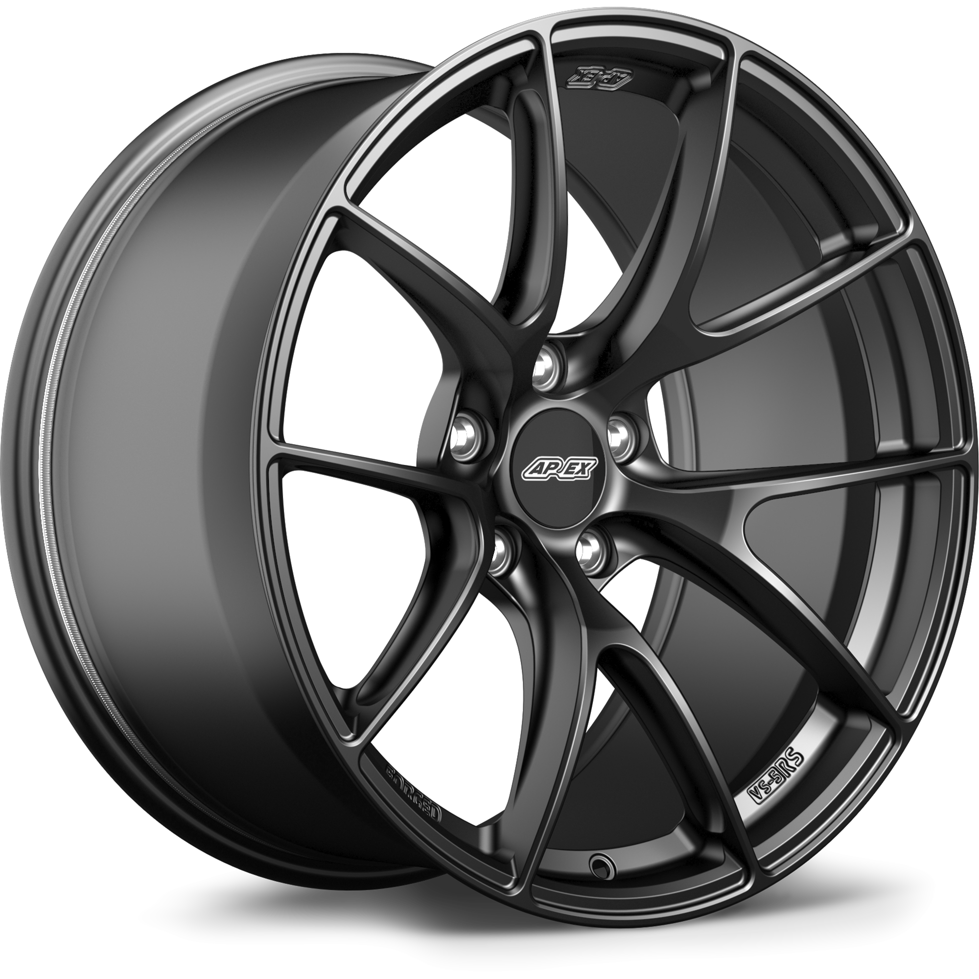 Gray metallic alloy wheel with Y-spoke design and five-bolt pattern on white background - APEX Wheels wheel for 19x10 ET25 5x120 - Satin Black